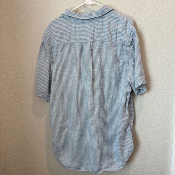 Tommy Bahama Blue White Stripe Linen Blend Short Sleeve Button Front Shirt L EUC - Picture 6 of 7